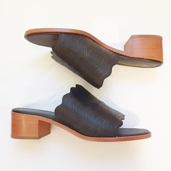 FRYE Cindy Black Leather Wave Sandals Size 10 w/Box - Picture 6 of 13